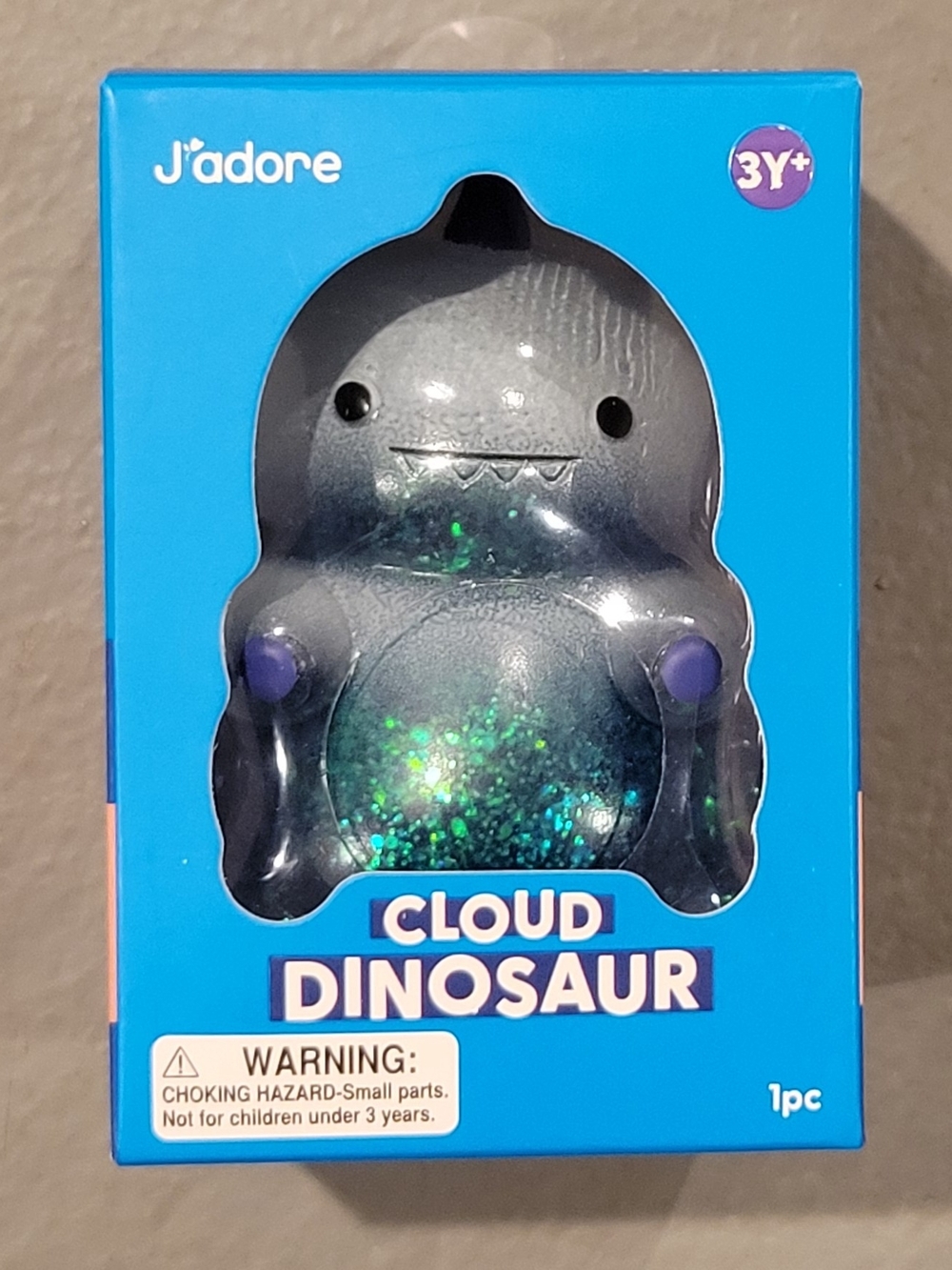 J'Adore Cloud Dinosaur Squishy Toy - Gray with Teal Glitter & Purple Accents